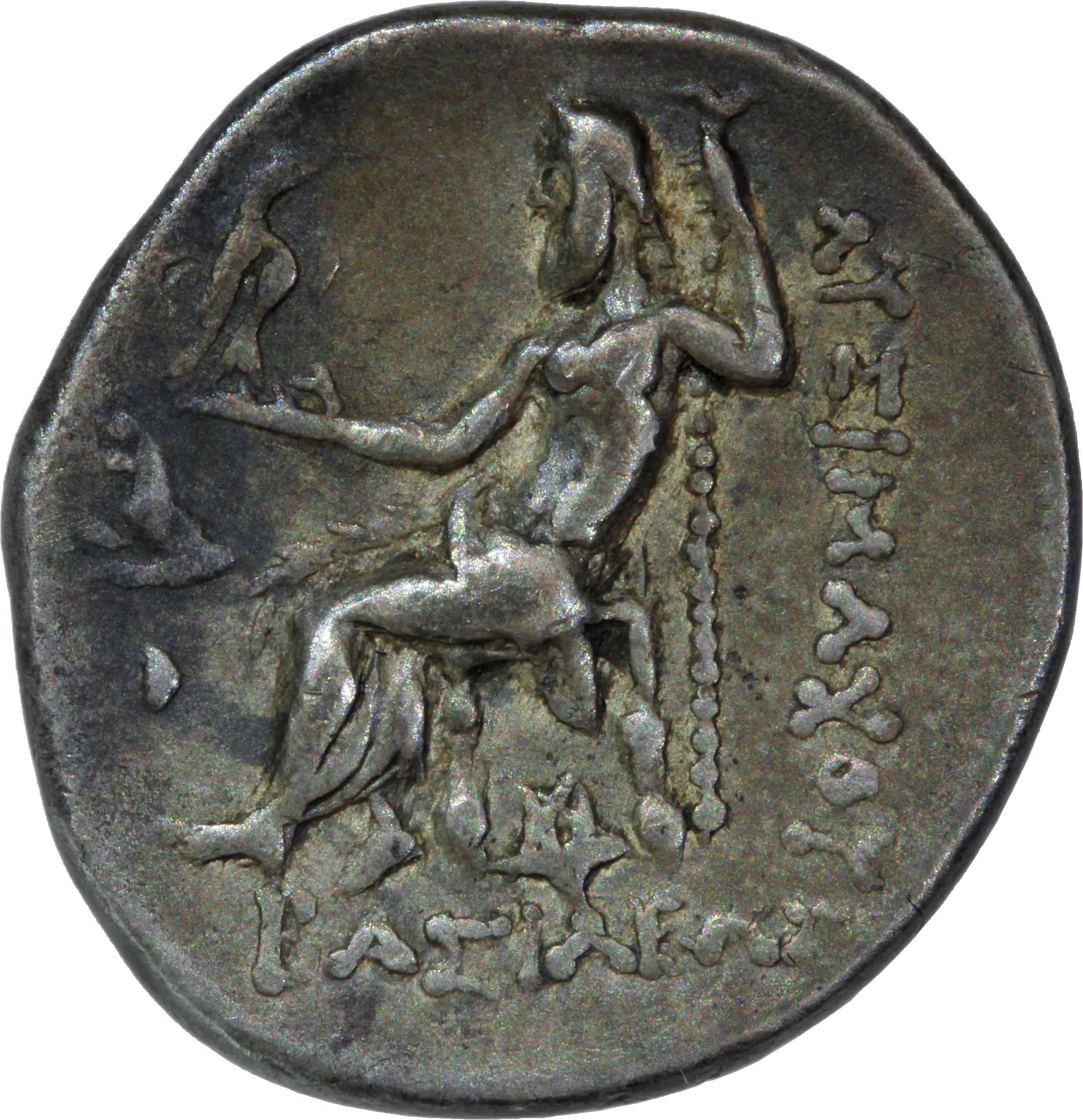 PRICE L28 Lysimachus reverse, Zeus seated on stool-throne left, eagle on outstretched right hand, sceptre in left hand