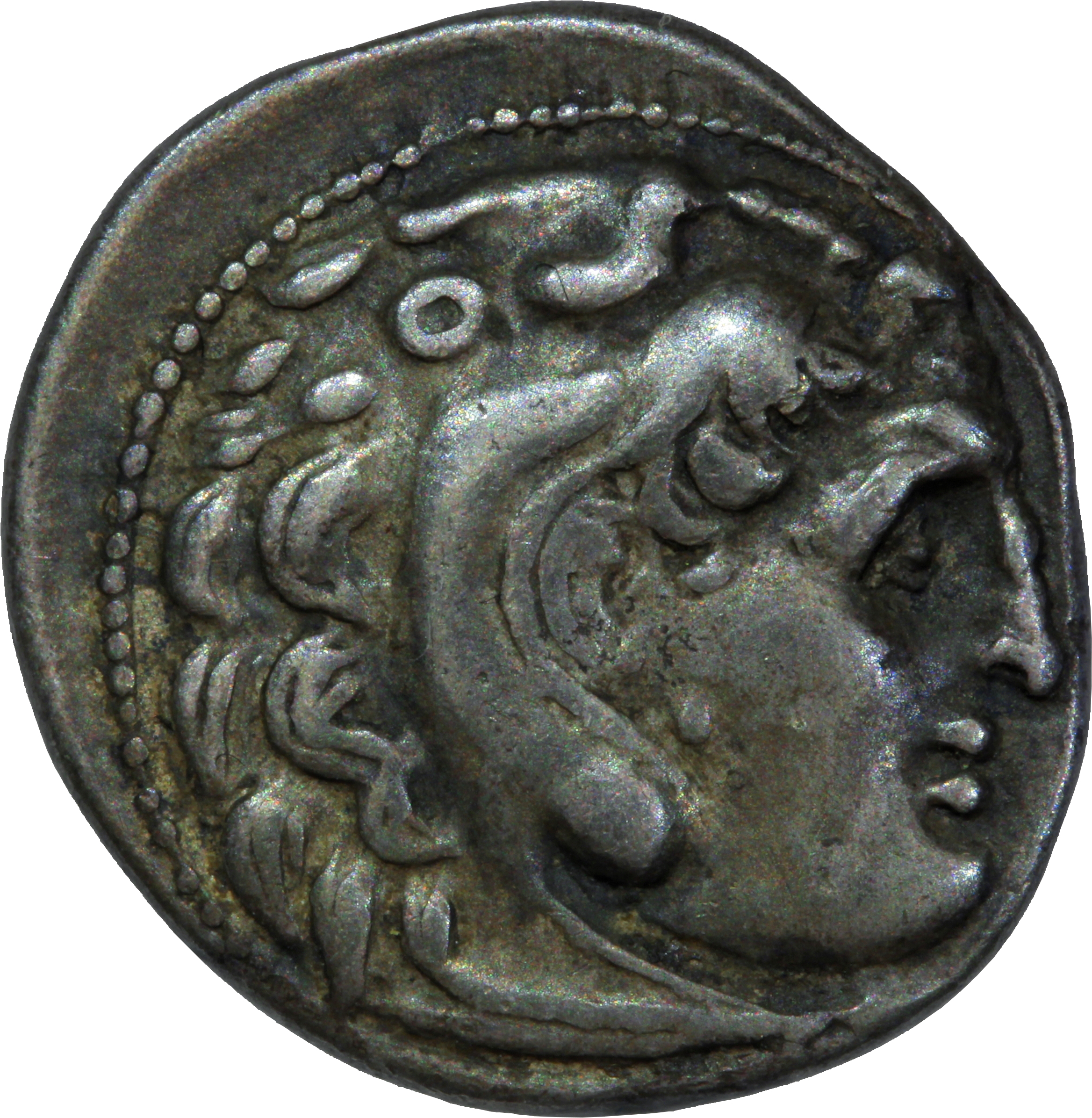 PRICE L28 Lysimachus obverse, Head of beardless Heracles right wearing lion skin headdress