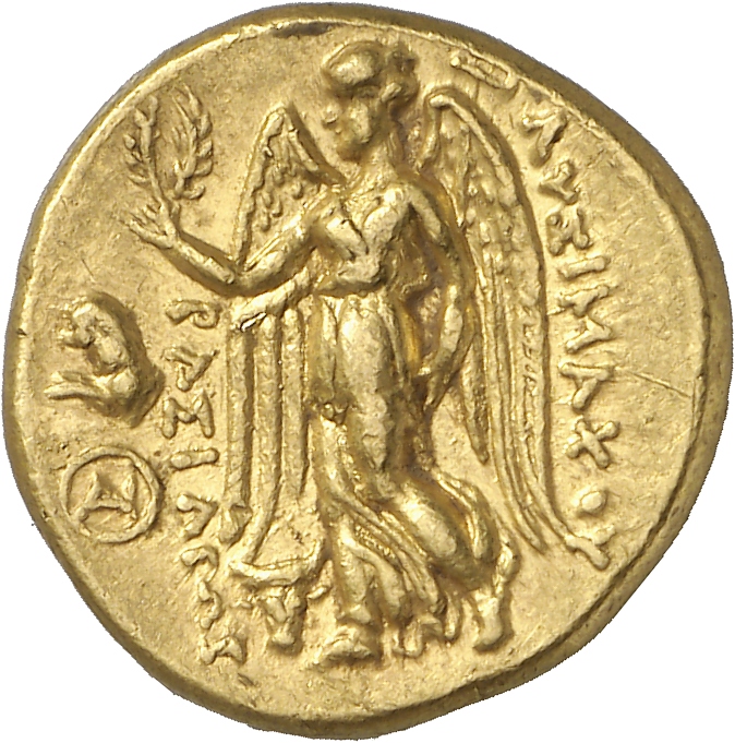 PRICE L4 Lysimachus reverse, Nike standing left holding wreath in right hand, and stylis in her left hand