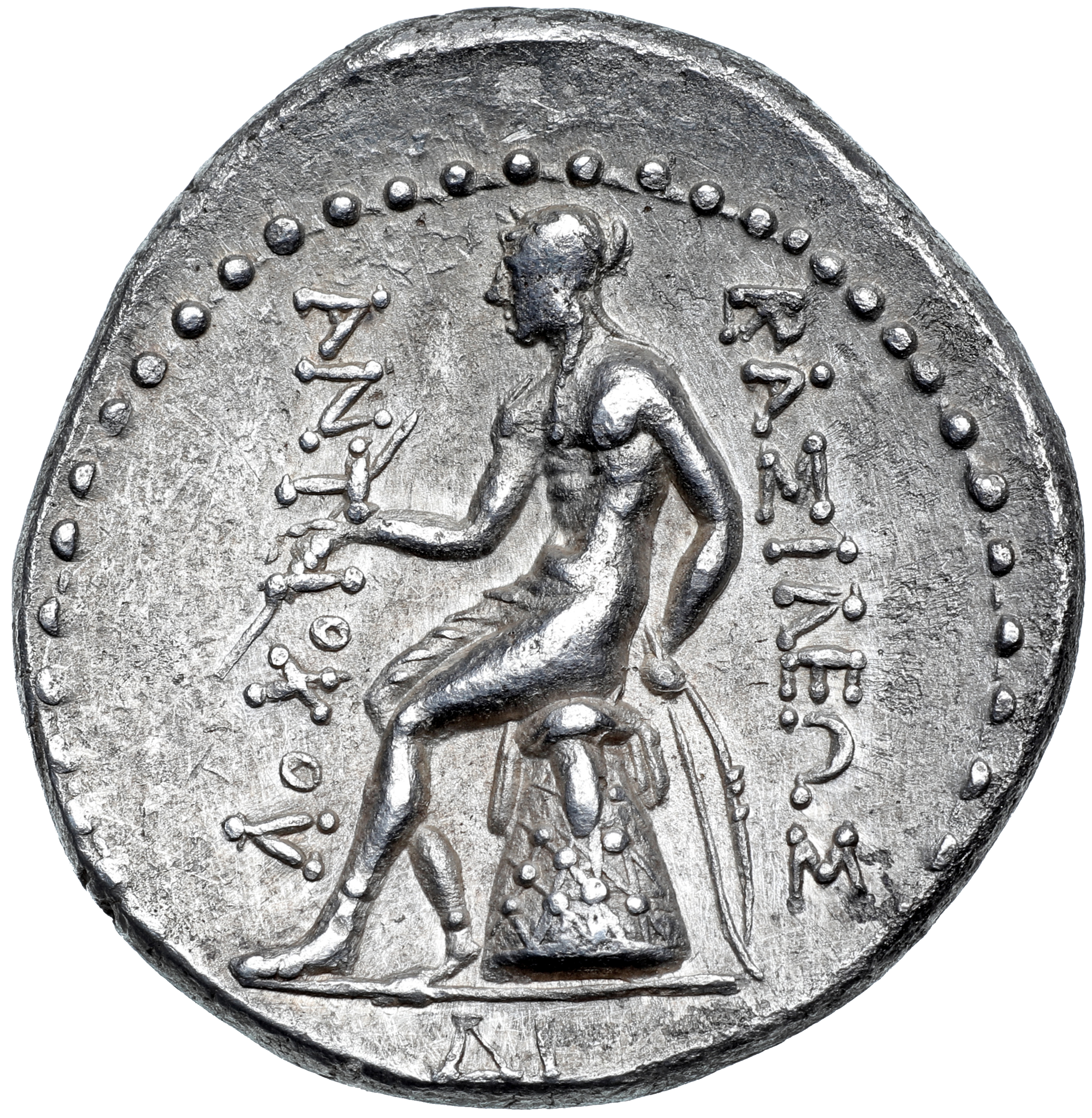 HOUGHTON Seleucid Coins (part 1) 1112 Antiochus III reverse, Apollo seated left on omphalos, testing arrow and resting lef...