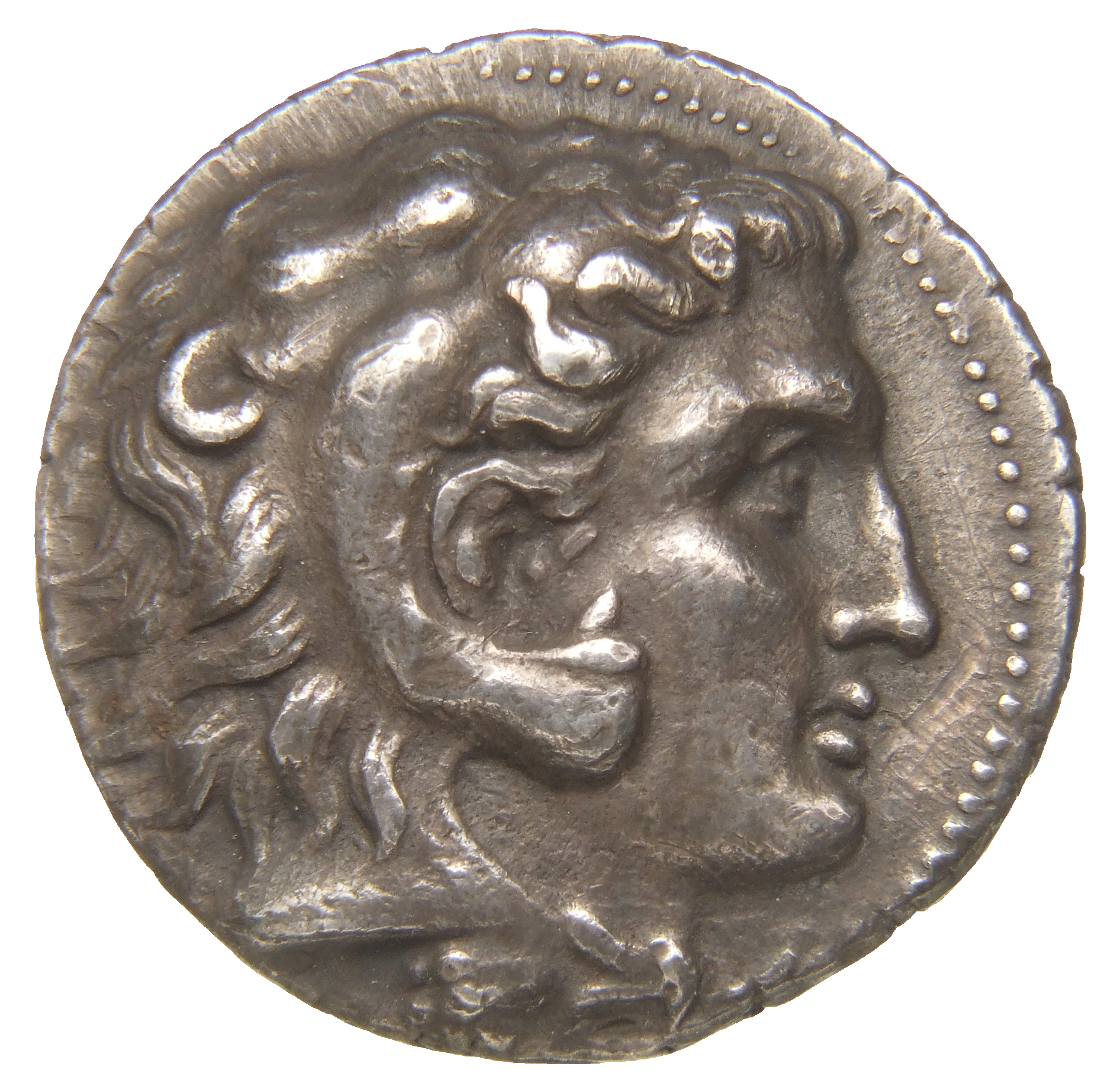 HOUGHTON Seleucid Coins (part 1) 119.8c Seleucus I obverse, Beardless head of Heracles right wearing lion skin headdress