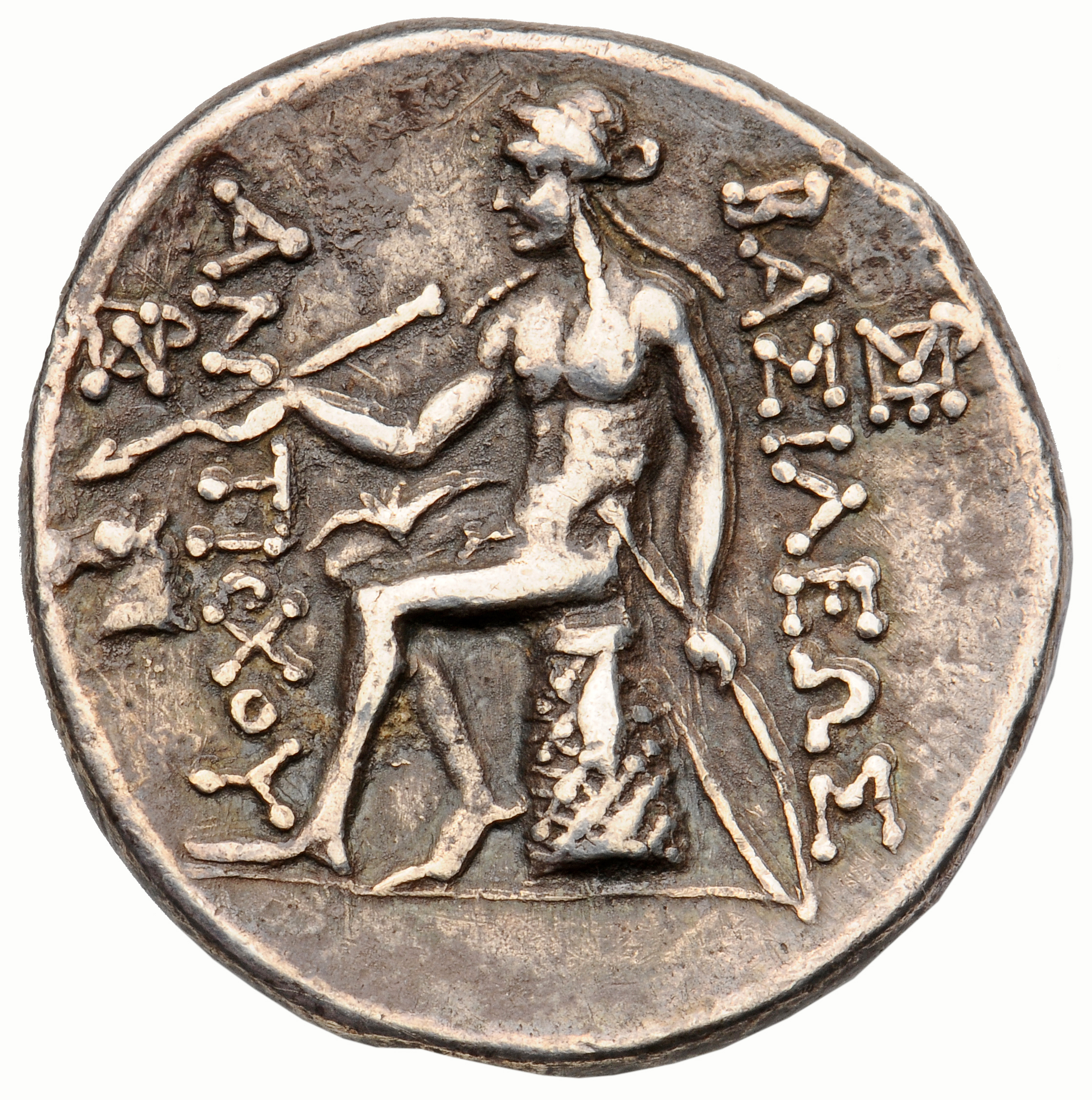 HOUGHTON Seleucid Coins (part 1) 1230a Antiochus III reverse, Apollo seated left on omphalos, testing arrow and resting le...