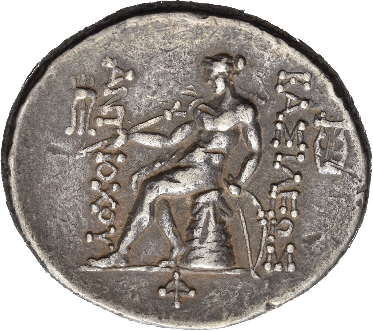 HOUGHTON Seleucid Coins (part 2) 1395.1b Antiochus IV reverse, Apollo seated left on omphalos, testing arrow and resting l...