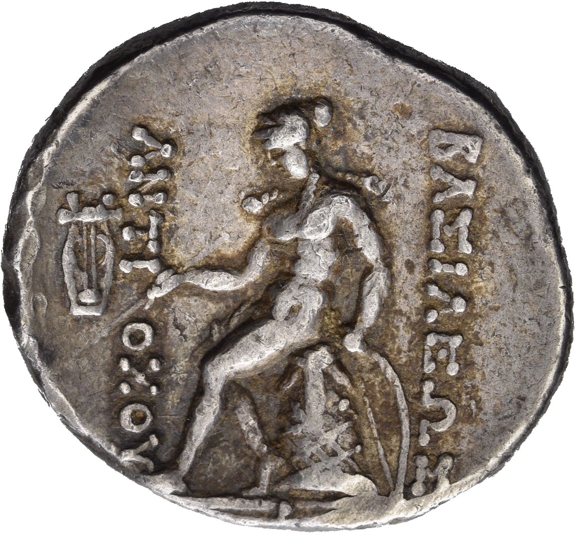HOUGHTON Seleucid Coins (part 2) 1395.2b Antiochus IV reverse, Apollo seated left on omphalos, testing arrow and resting l...