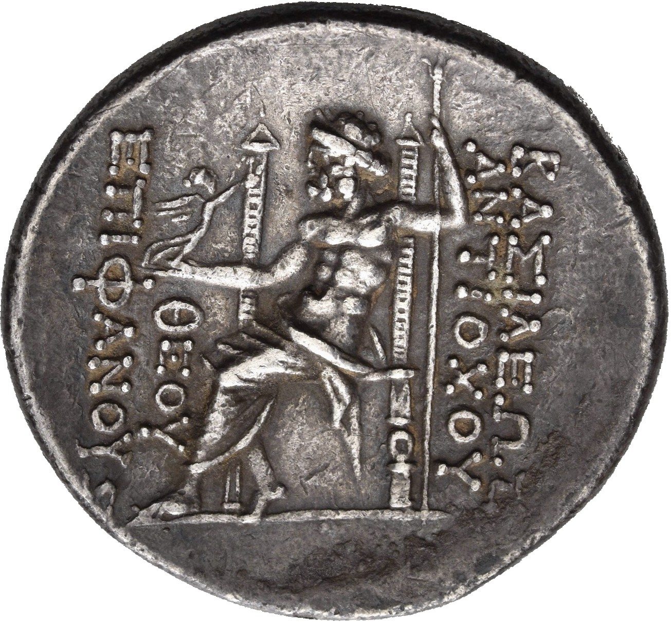 HOUGHTON Seleucid Coins (part 2) 1396c Antiochus IV reverse, Zeus seated on high-backed throne left, holding Nike on outst...