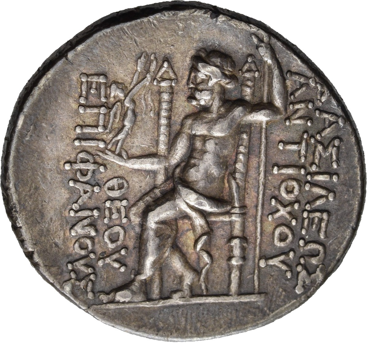 HOUGHTON Seleucid Coins (part 2) 1396c Antiochus IV reverse, Zeus seated on high-backed throne left, holding Nike on outst...