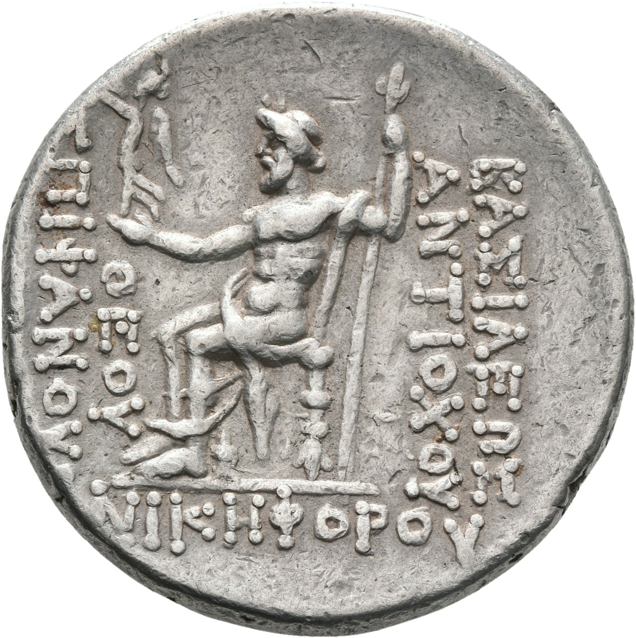 HOUGHTON Seleucid Coins (part 2) 1400 Antiochus IV reverse, Zeus seated on high-backed throne left, holding Nike on outstr...