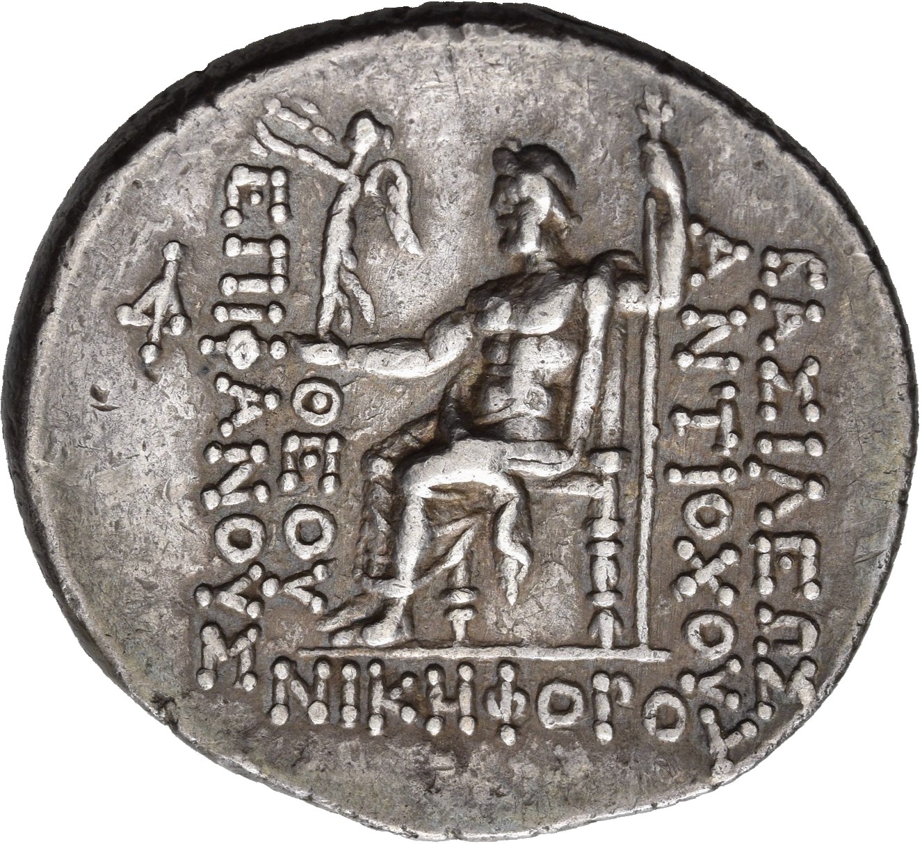 HOUGHTON Seleucid Coins (part 2) 1400a Antiochus IV reverse, Zeus seated on high-backed throne left, holding Nike on outst...