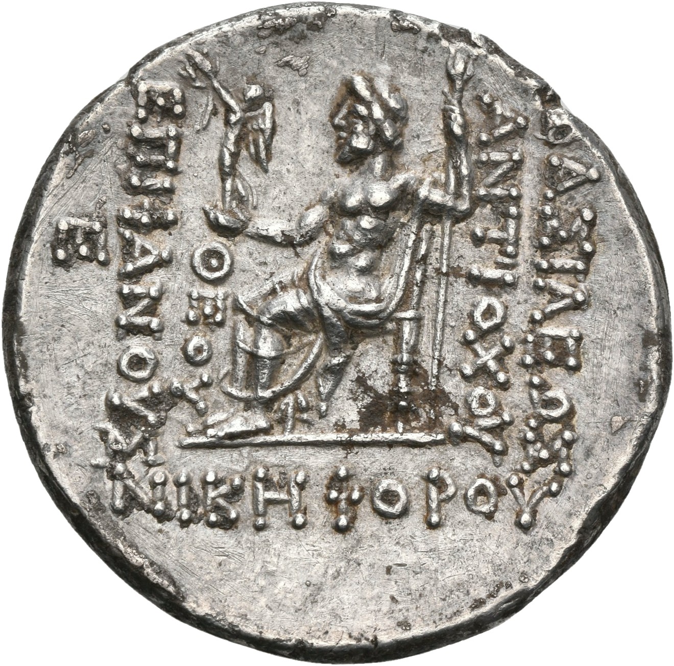 HOUGHTON Seleucid Coins (part 2) 1400d Antiochus IV reverse, Zeus seated on high-backed throne left, holding Nike on outst...