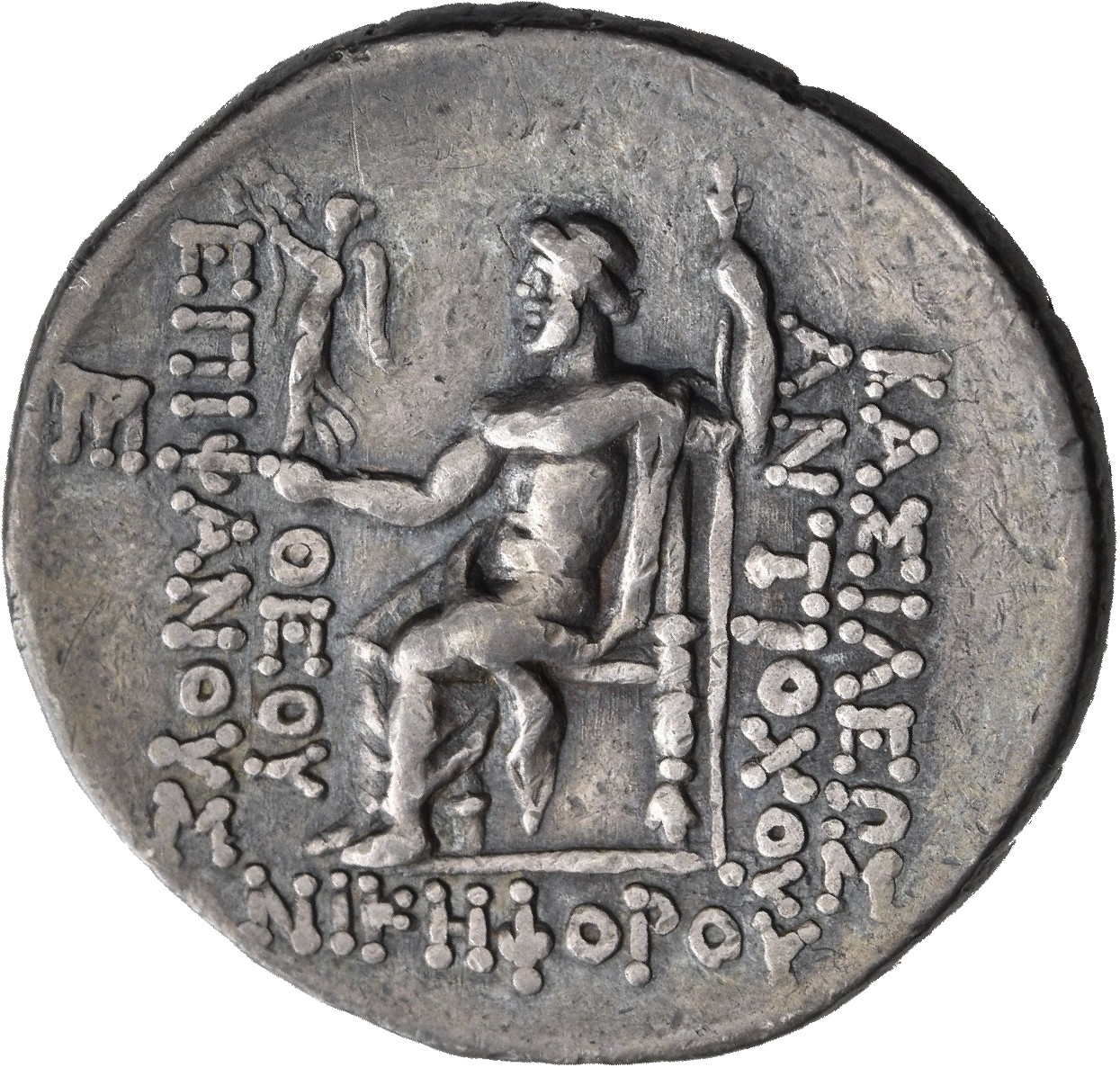 HOUGHTON Seleucid Coins (part 2) 1400f Antiochus IV reverse, Zeus seated on high-backed throne left, holding Nike on outst...