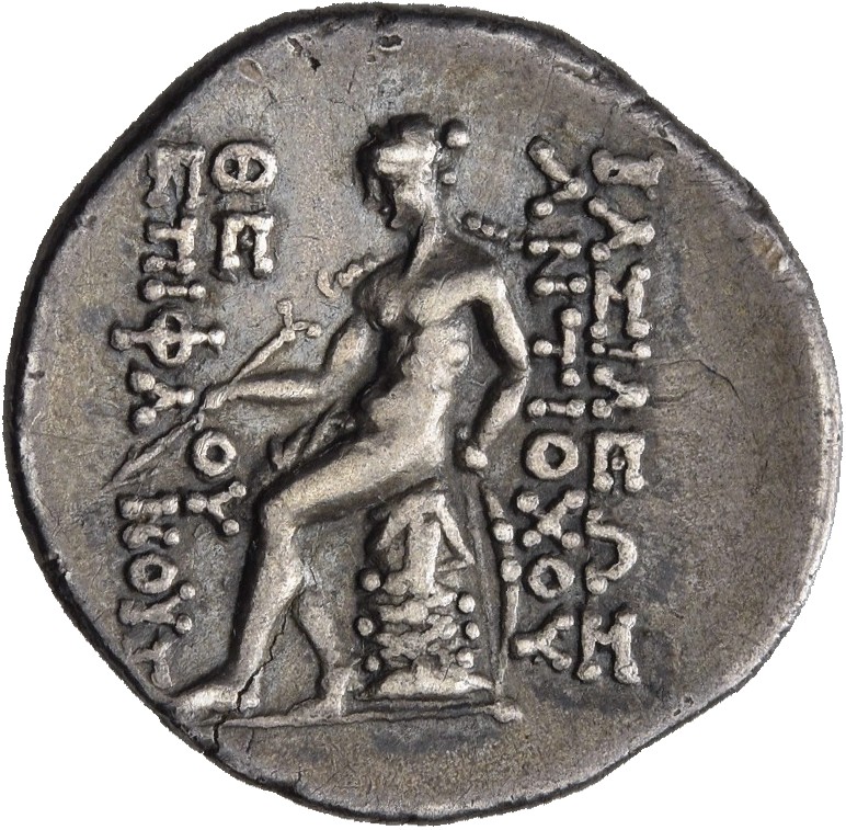 HOUGHTON Seleucid Coins (part 2) 1403 Antiochus IV reverse, Apollo seated left on omphalos, testing arrow and resting left...