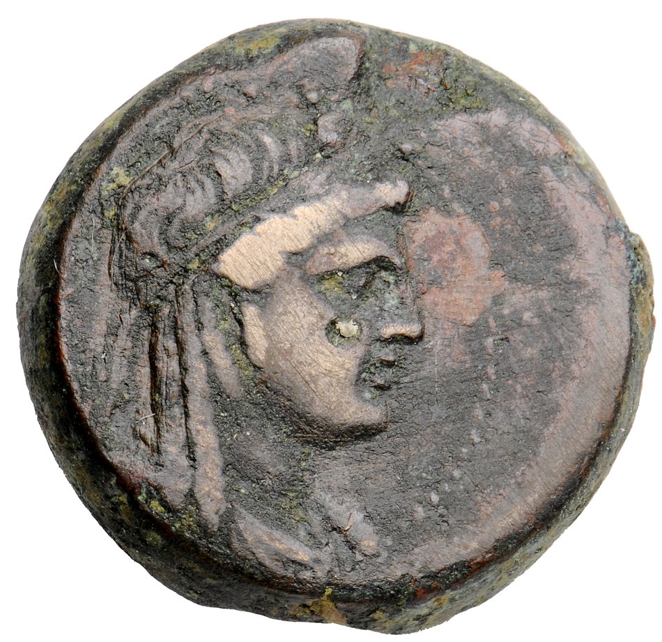 HOUGHTON Seleucid Coins (part 2) 1414 Antiochus IV obverse, Head of Isis right, wreathed with grain, Isis crown atop taenia