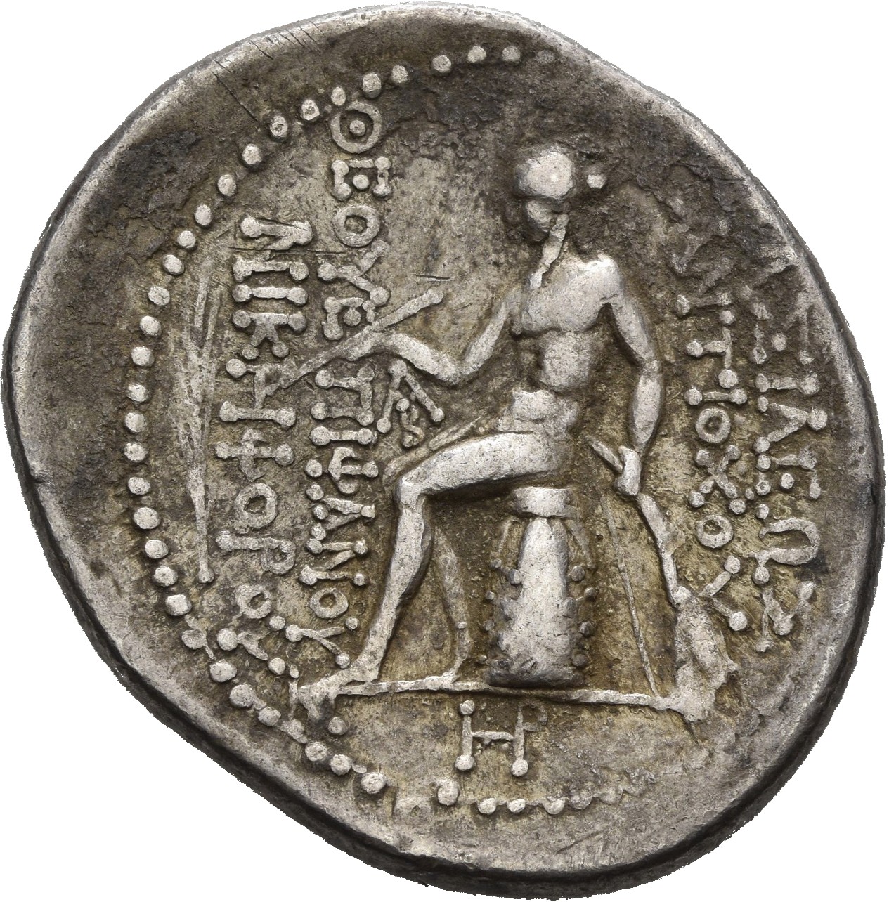 HOUGHTON Seleucid Coins (part 2) 1474 Antiochus IV reverse, Apollo seated left on omphalos, testing arrow and resting left...