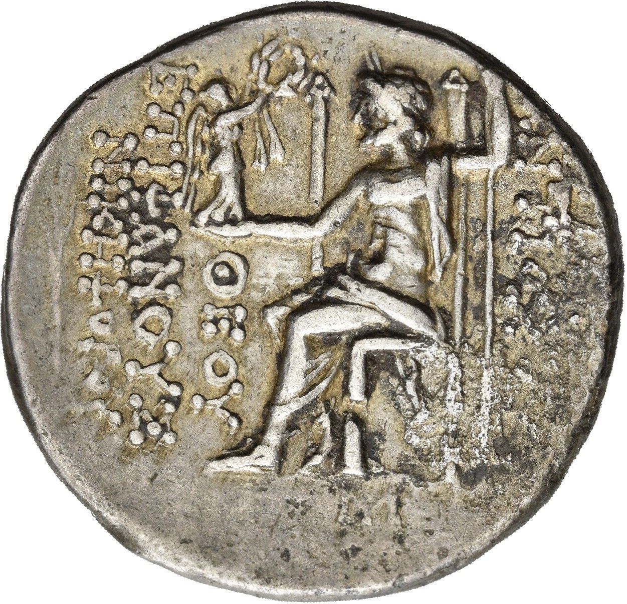 HOUGHTON Seleucid Coins (part 2) 1476.1f Antiochus IV reverse, Zeus seated on high-backed throne left, holding Nike on out...