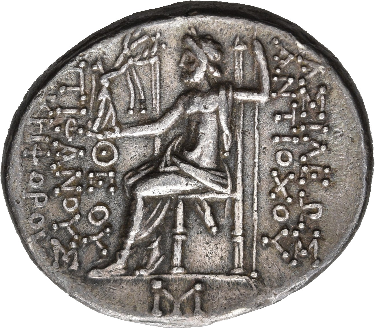 HOUGHTON Seleucid Coins (part 2) 1476.1f Antiochus IV reverse, Zeus seated on high-backed throne left, holding Nike on out...