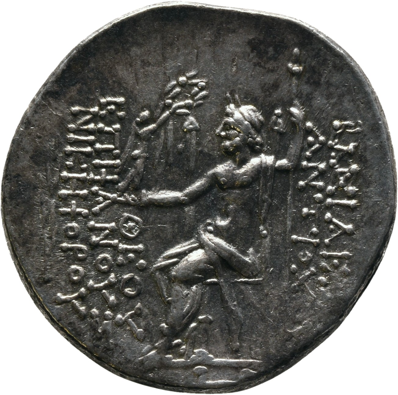 HOUGHTON Seleucid Coins (part 2) 1476 Antiochus IV reverse, Zeus seated on high-backed throne left, holding Nike on outstr...