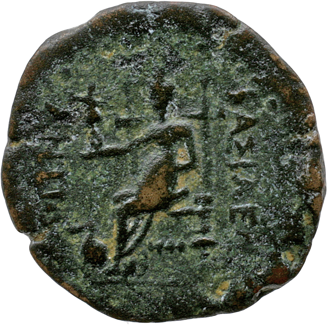 HOUGHTON Seleucid Coins (part 2) 1509 Antiochus IV reverse, Goddess with polos seated on high-backed throne left, holding ...
