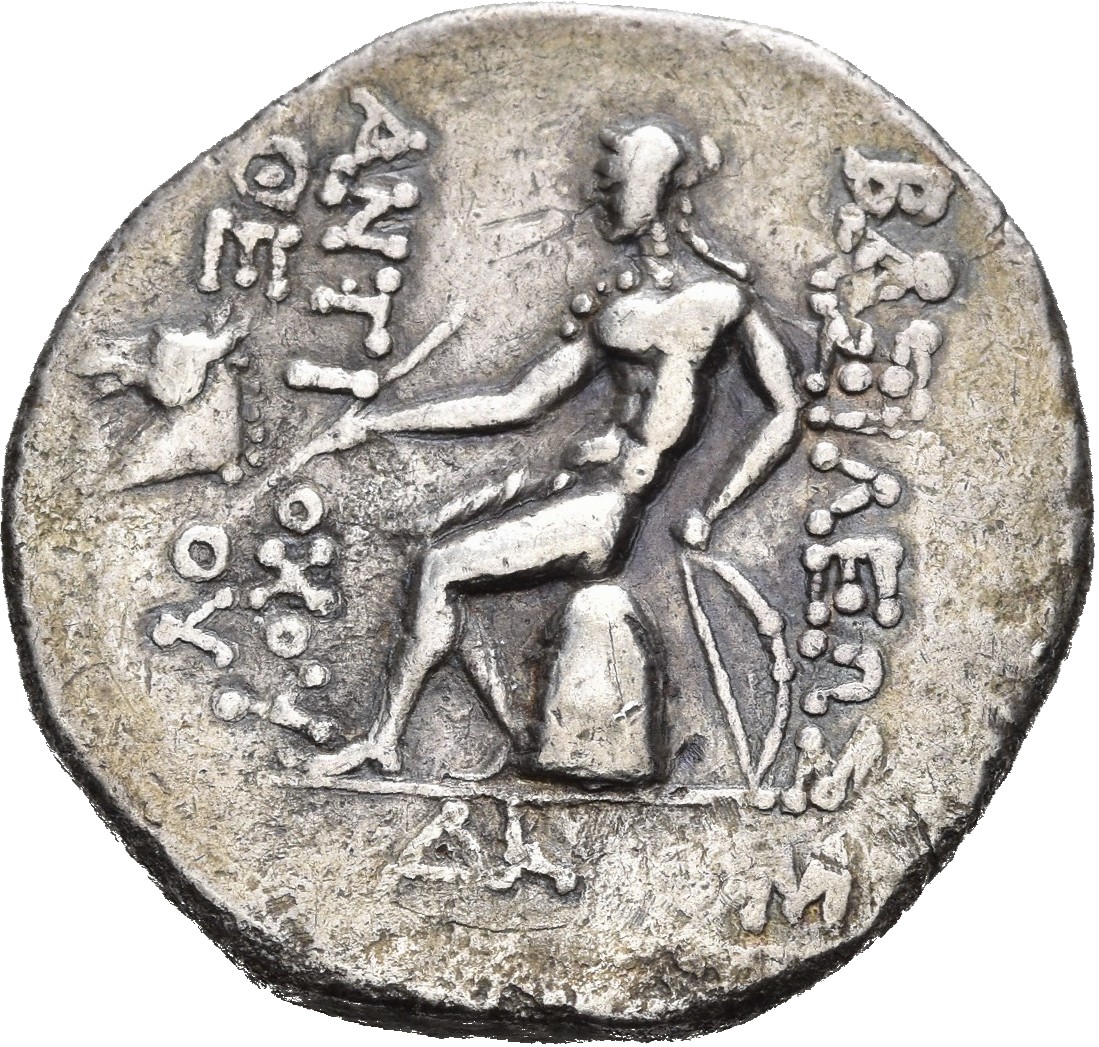 HOUGHTON Seleucid Coins (part 2) 1539 Antiochus IV reverse, Apollo seated left on omphalos, testing arrow and resting left...