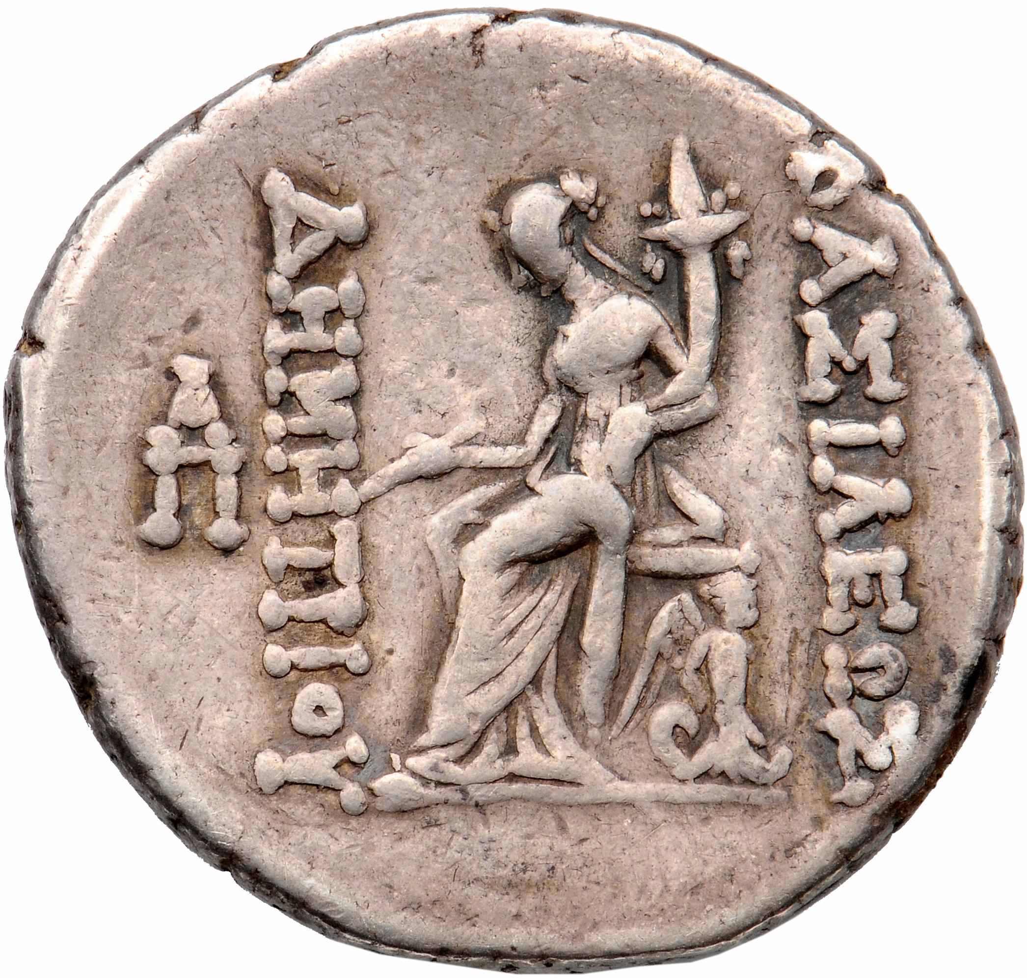 HOUGHTON Seleucid Coins (part 2) 1638.1 Demetrius I Soter reverse, Tyche seated left on backless throne with winged triton...