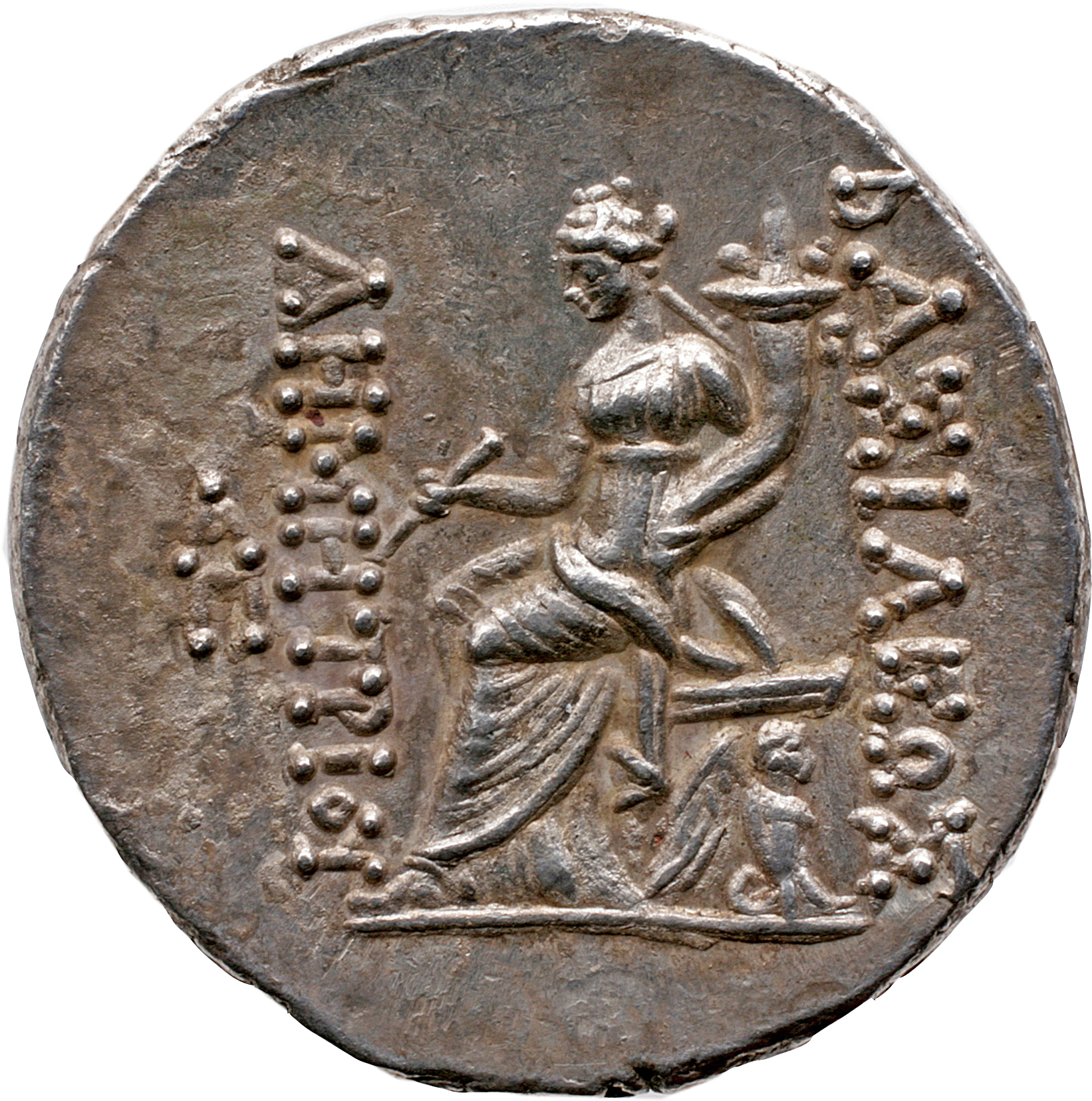 HOUGHTON Seleucid Coins (part 2) 1638.1g Demetrius I Soter reverse, Tyche seated left on backless throne with winged trito...