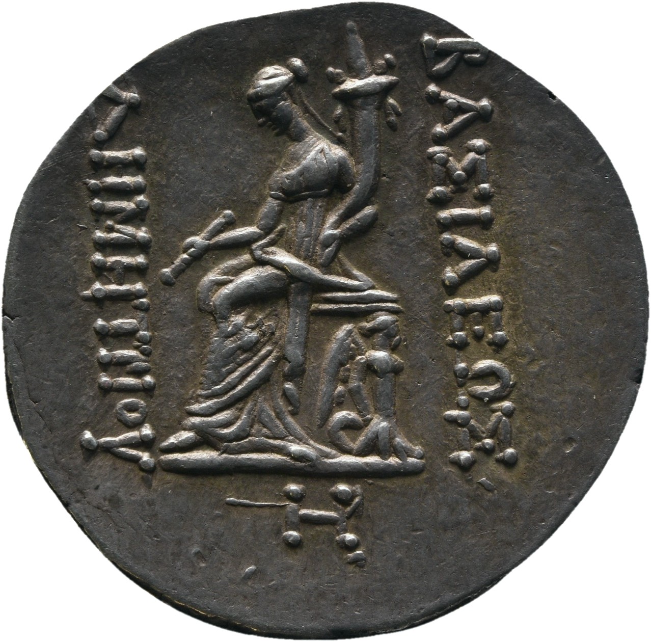 HOUGHTON Seleucid Coins (part 2) 1638.2 Demetrius I Soter reverse, Tyche seated left on backless throne with winged triton...
