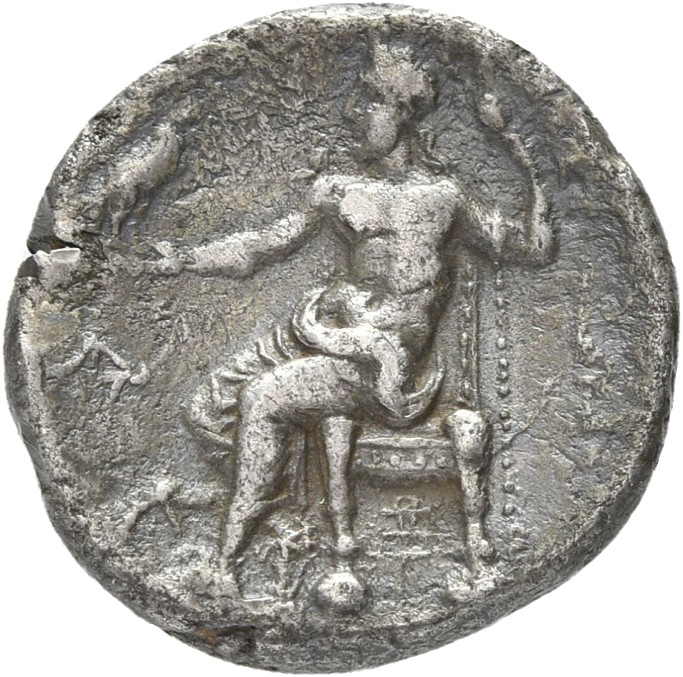 HOUGHTON Seleucid Coins (part 1) 206.1 Seleucus I reverse, Zeus seated on high-backed throne left, holding eagle on outstr...