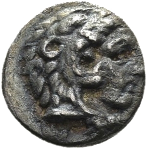 HOUGHTON Seleucid Coins (part 1) 216.6c Seleucus I obverse, Beardless head of Heracles right wearing lion skin headdress