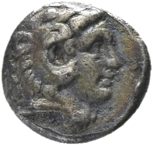 HOUGHTON Seleucid Coins (part 1) 216.6c Seleucus I obverse, Beardless head of Heracles right wearing lion skin headdress