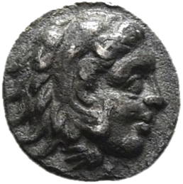 HOUGHTON Seleucid Coins (part 1) 218.1 Seleucus I obverse, Beardless head of Heracles right wearing lion skin headdress