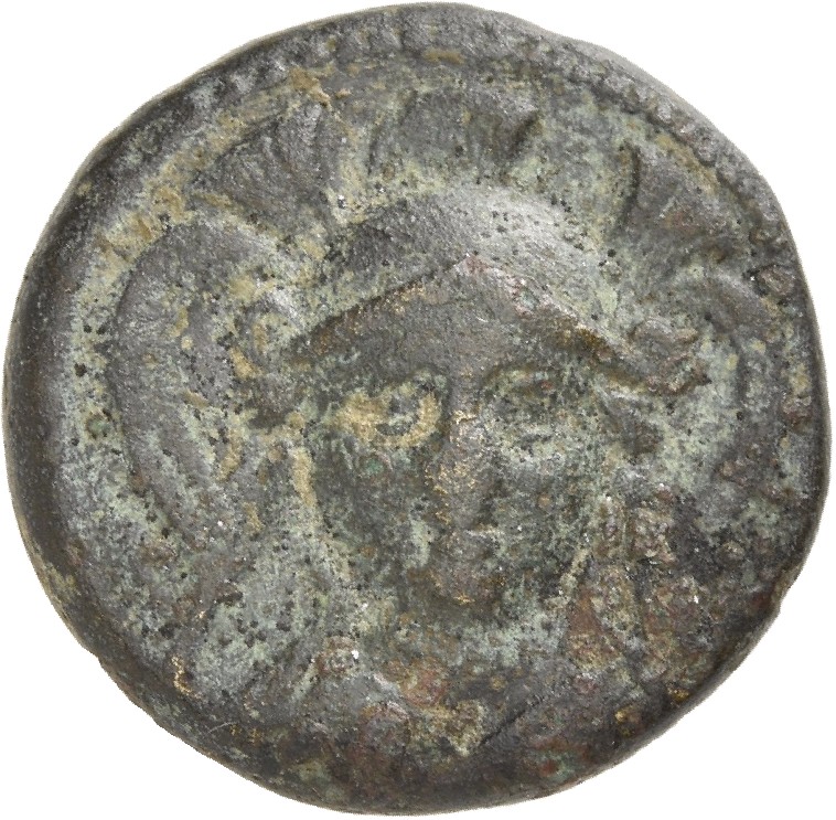 HOUGHTON Seleucid Coins (part 1) 314c Antiochus I obverse, Facing bust of Athena in triple-crested helmet