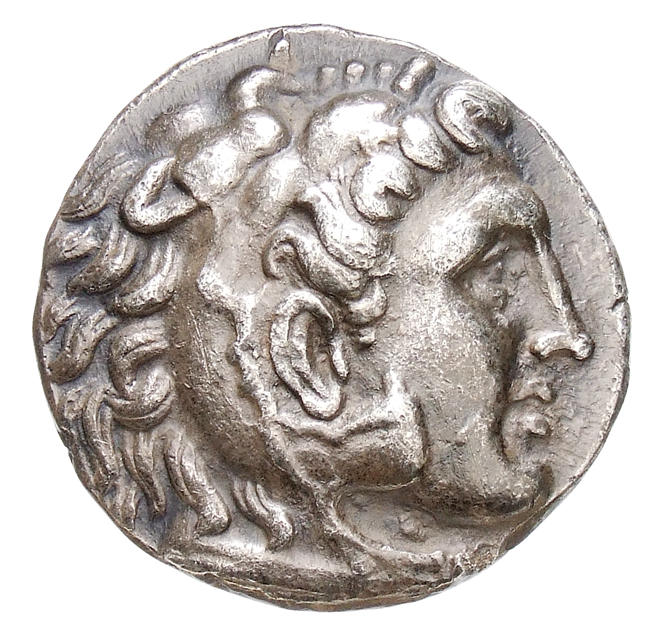 HOUGHTON Seleucid Coins (part 1) 321.2a Antiochus I obverse, Beardless head of Heracles right wearing lion skin headdress