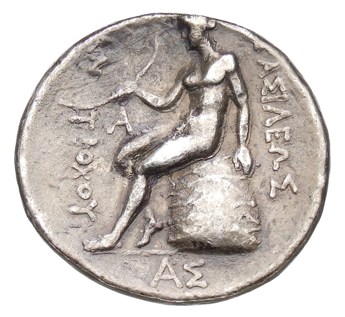 HOUGHTON Seleucid Coins (part 1) 323.1b Antiochus I reverse, Apollo seated left on omphalos, testing arrow and resting lef...