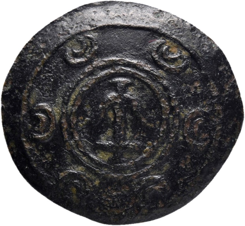 HOUGHTON Seleucid Coins (part 1) 339.4 Antiochus I obverse, Macedonian shield with anchor in central tondo