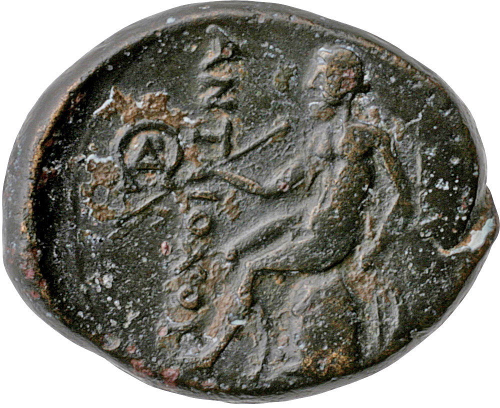 HOUGHTON Seleucid Coins (part 1) 351.1 Antiochus I reverse, Apollo seated left on omphalos, testing arrow and resting left...