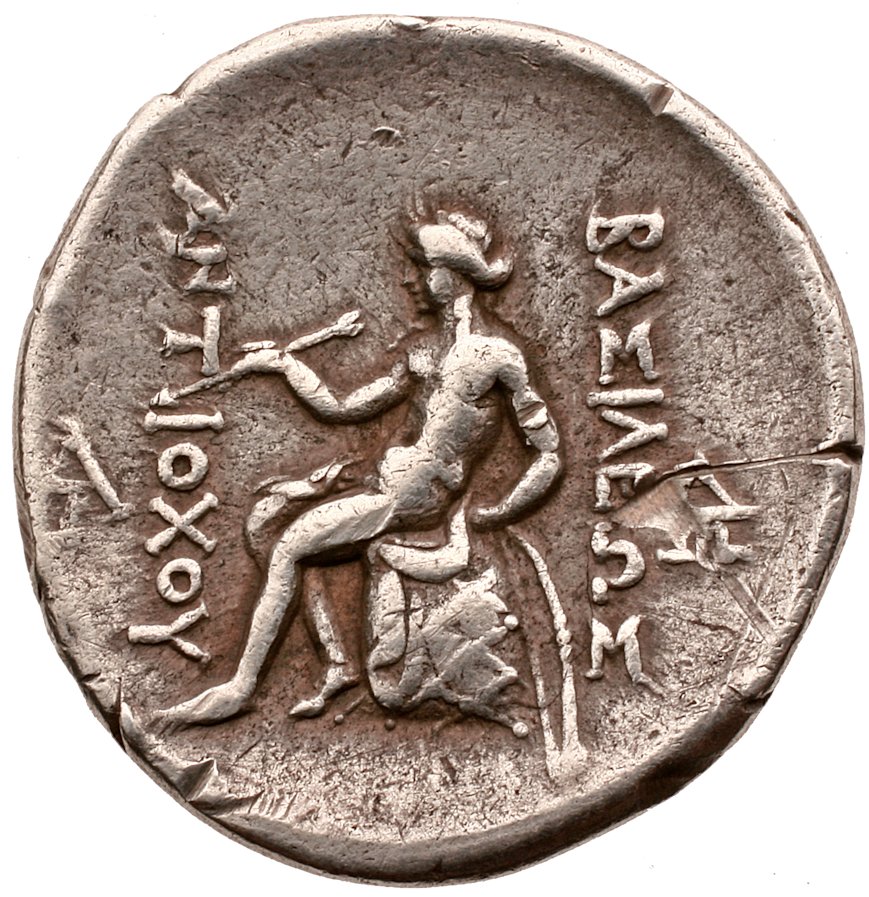 HOUGHTON Seleucid Coins (part 1) 379.3d Antiochus I reverse, Apollo seated left on omphalos, testing arrow and resting lef...