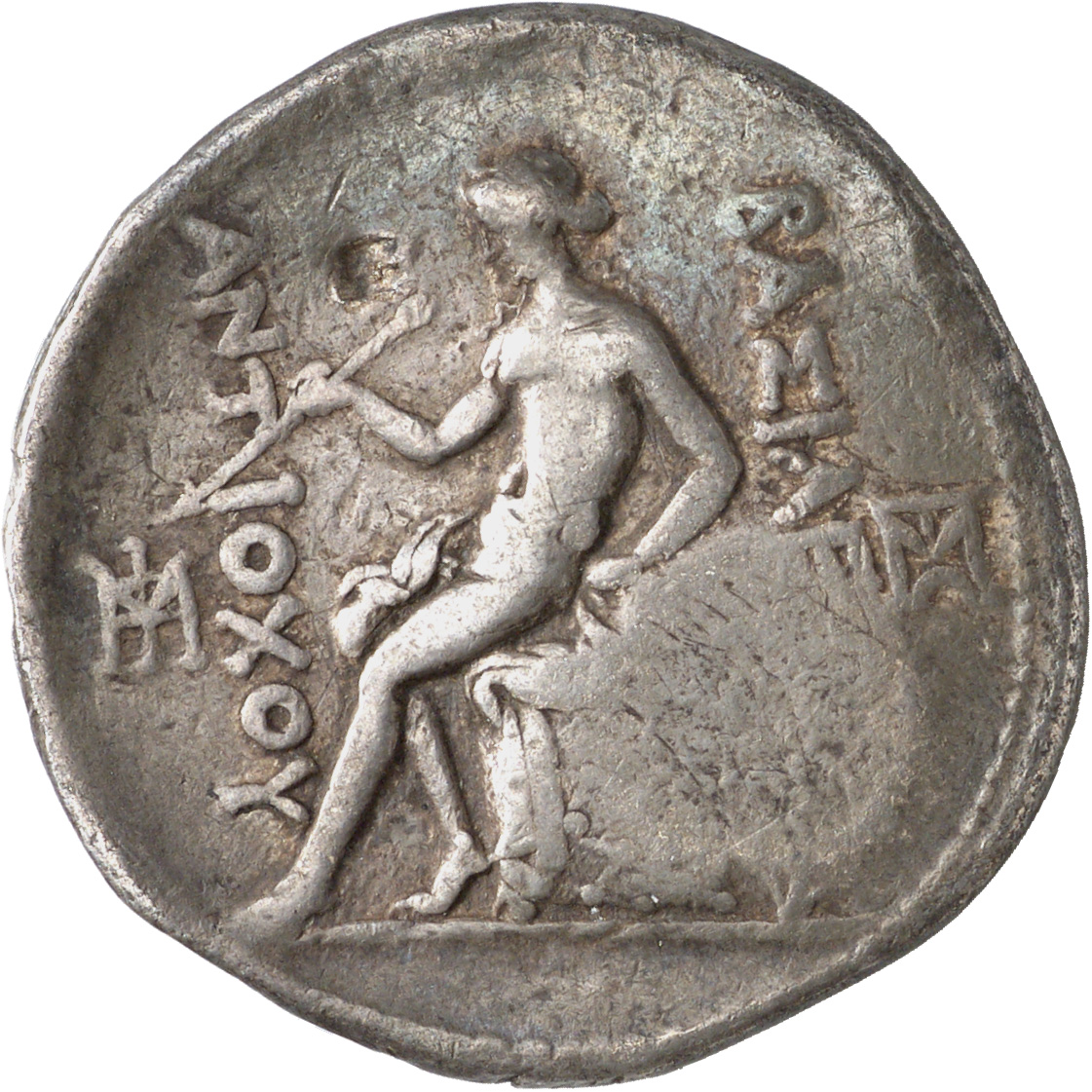 HOUGHTON Seleucid Coins (part 1) 379.5a Antiochus I reverse, Apollo seated left on omphalos, testing arrow and resting lef...