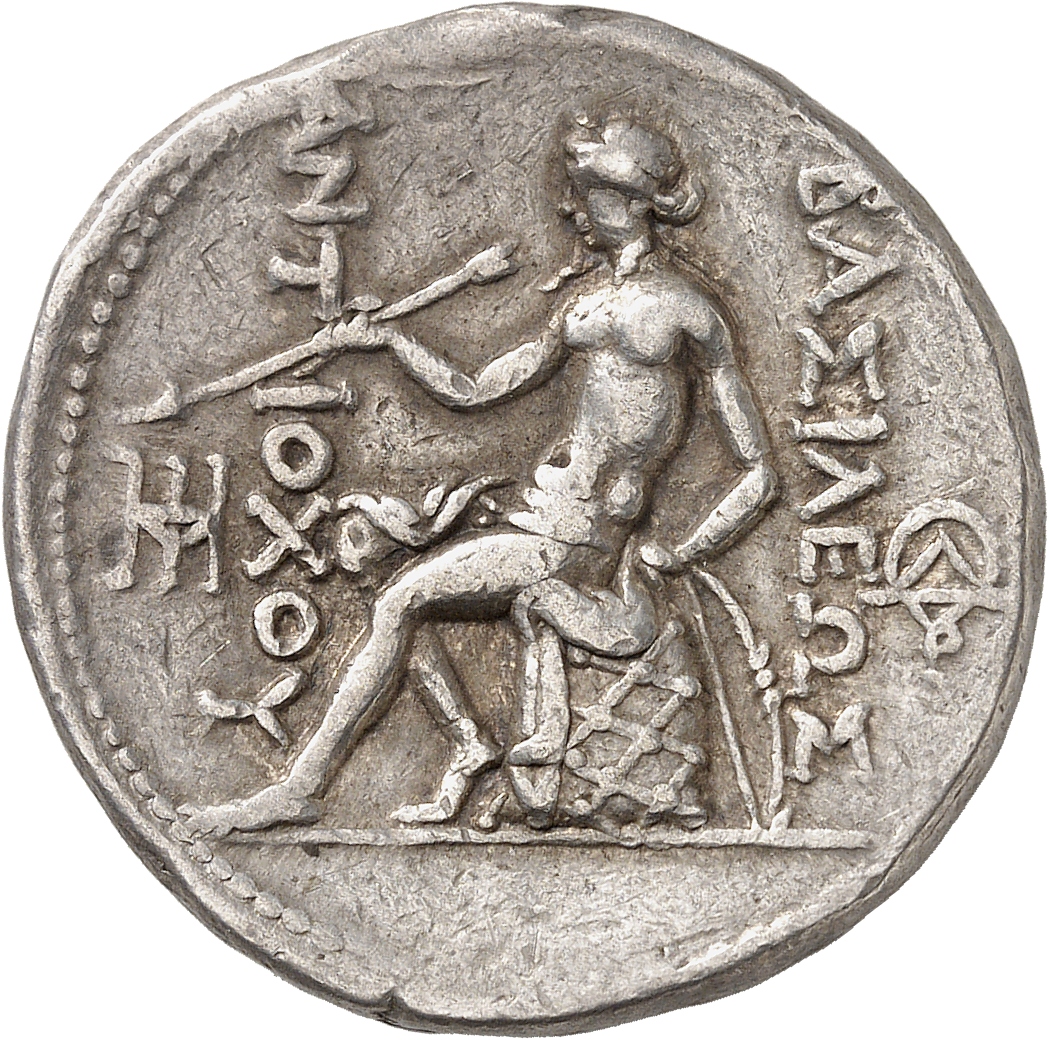 HOUGHTON Seleucid Coins (part 1) 379.6c Antiochus I reverse, Apollo seated left on omphalos, testing arrow and resting lef...