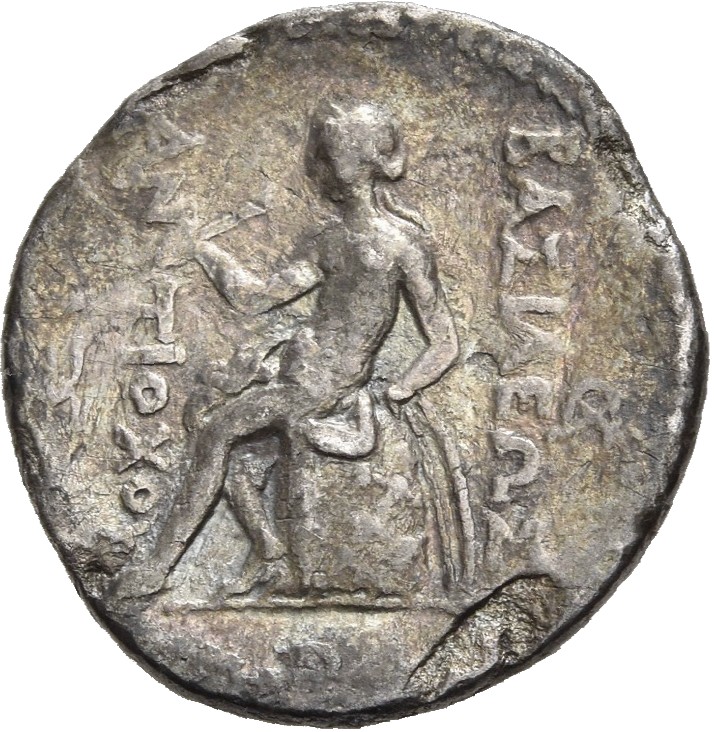 HOUGHTON Seleucid Coins (part 1) 380.3 Antiochus I reverse, Apollo seated left on omphalos, testing arrow and resting left...