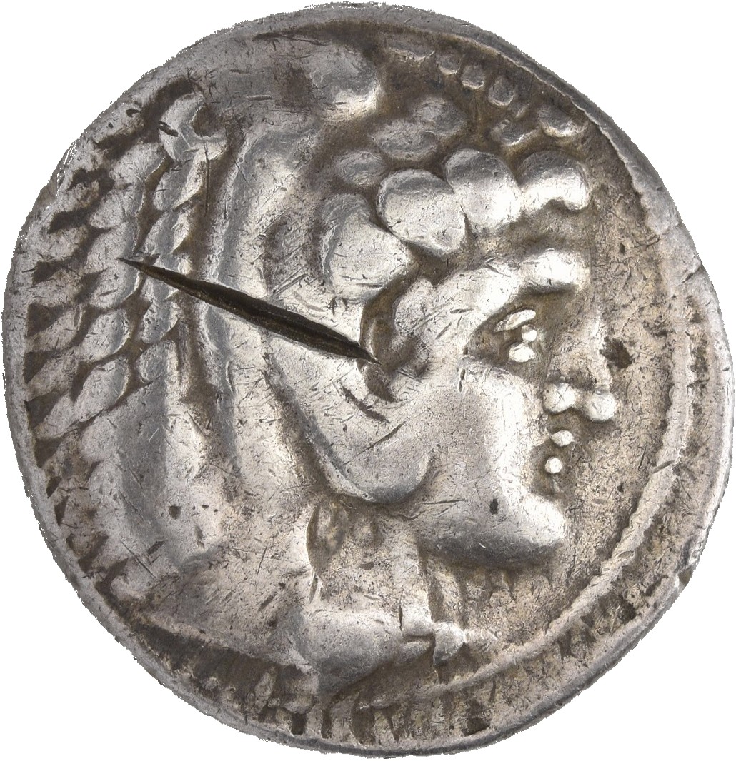 HOUGHTON Seleucid Coins (part 1) 399.6a Antiochus I obverse, Beardless head of Heracles right wearing lion skin headdress