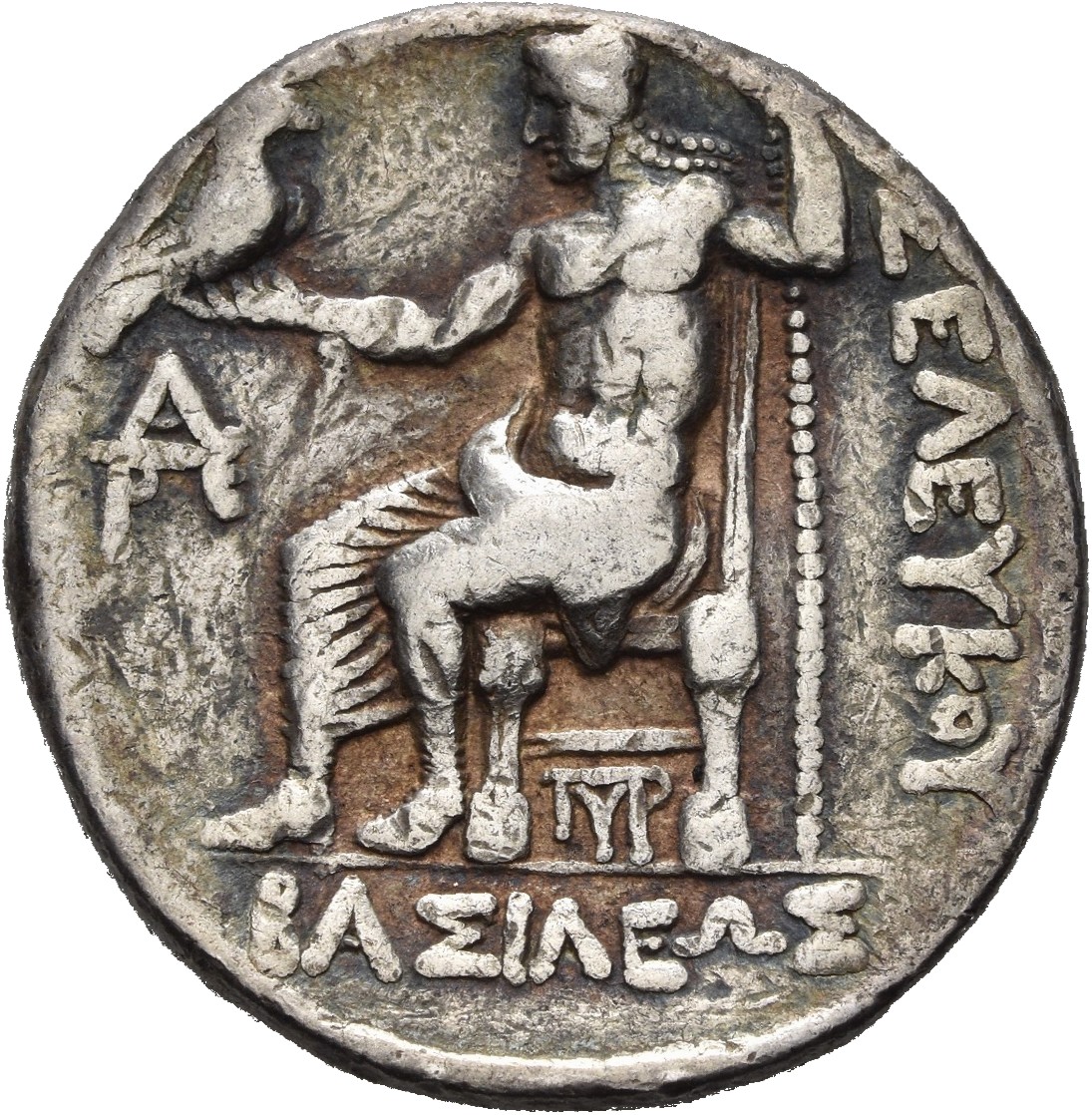 HOUGHTON Seleucid Coins (part 1) 399.6b Antiochus I reverse, Zeus seated on high-backed throne left, holding eagle on outs...
