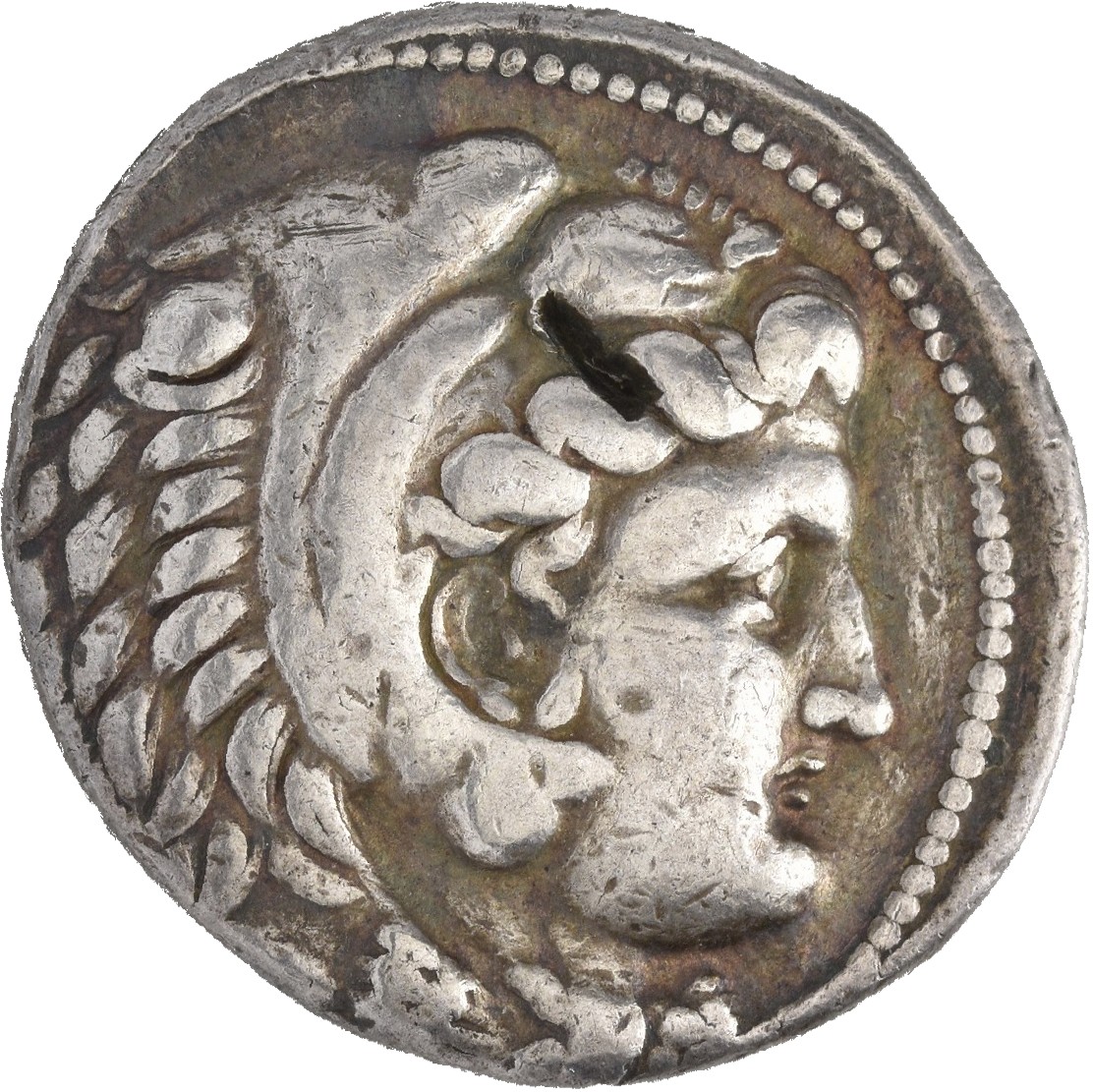 HOUGHTON Seleucid Coins (part 1) 399.6b Antiochus I obverse, Beardless head of Heracles right wearing lion skin headdress