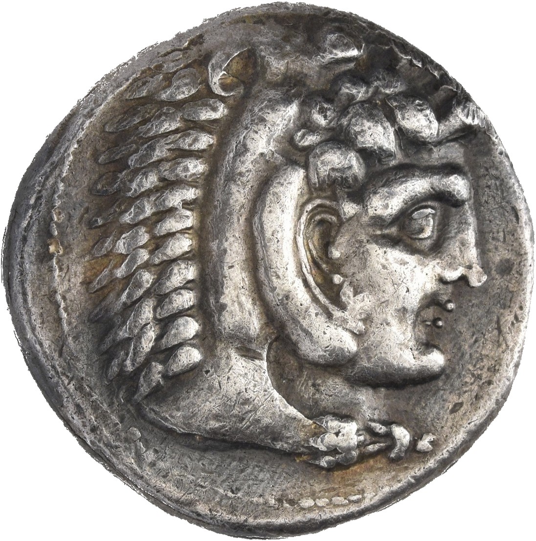 HOUGHTON Seleucid Coins (part 1) 399.7a Antiochus I obverse, Beardless head of Heracles right wearing lion skin headdress