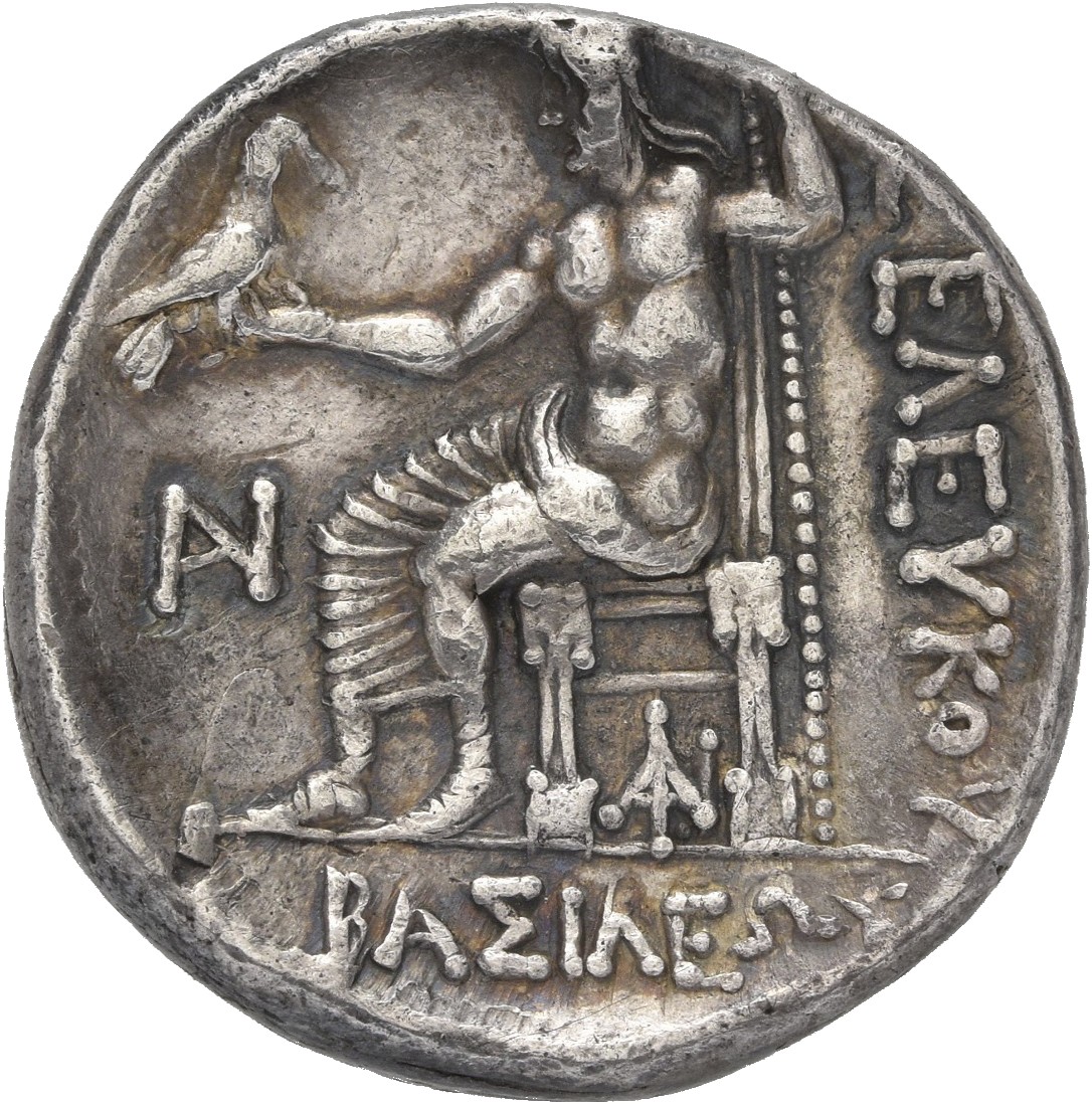 HOUGHTON Seleucid Coins (part 1) 399.7a Antiochus I reverse, Zeus seated on high-backed throne left, holding eagle on outs...