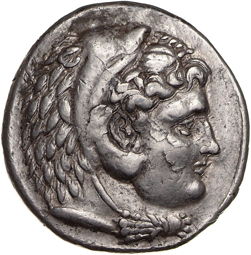 HOUGHTON Seleucid Coins (part 1) 399.9 Antiochus I obverse, Beardless head of Heracles right wearing lion skin headdress
