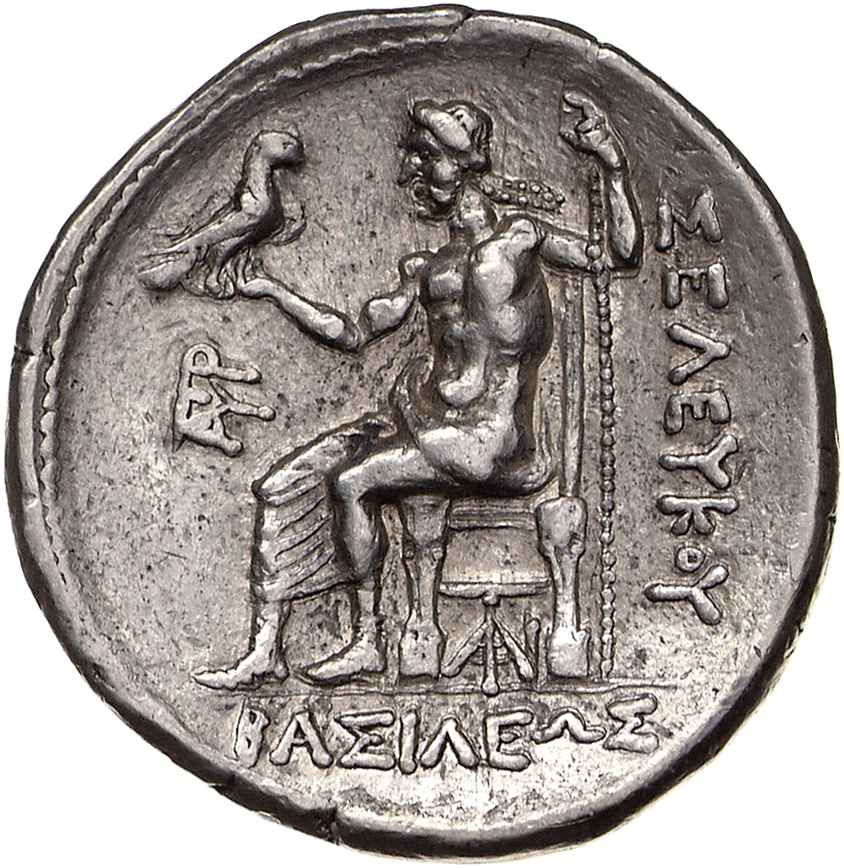 HOUGHTON Seleucid Coins (part 1) 399.9 Antiochus I reverse, Zeus seated on high-backed throne left, holding eagle on outst...
