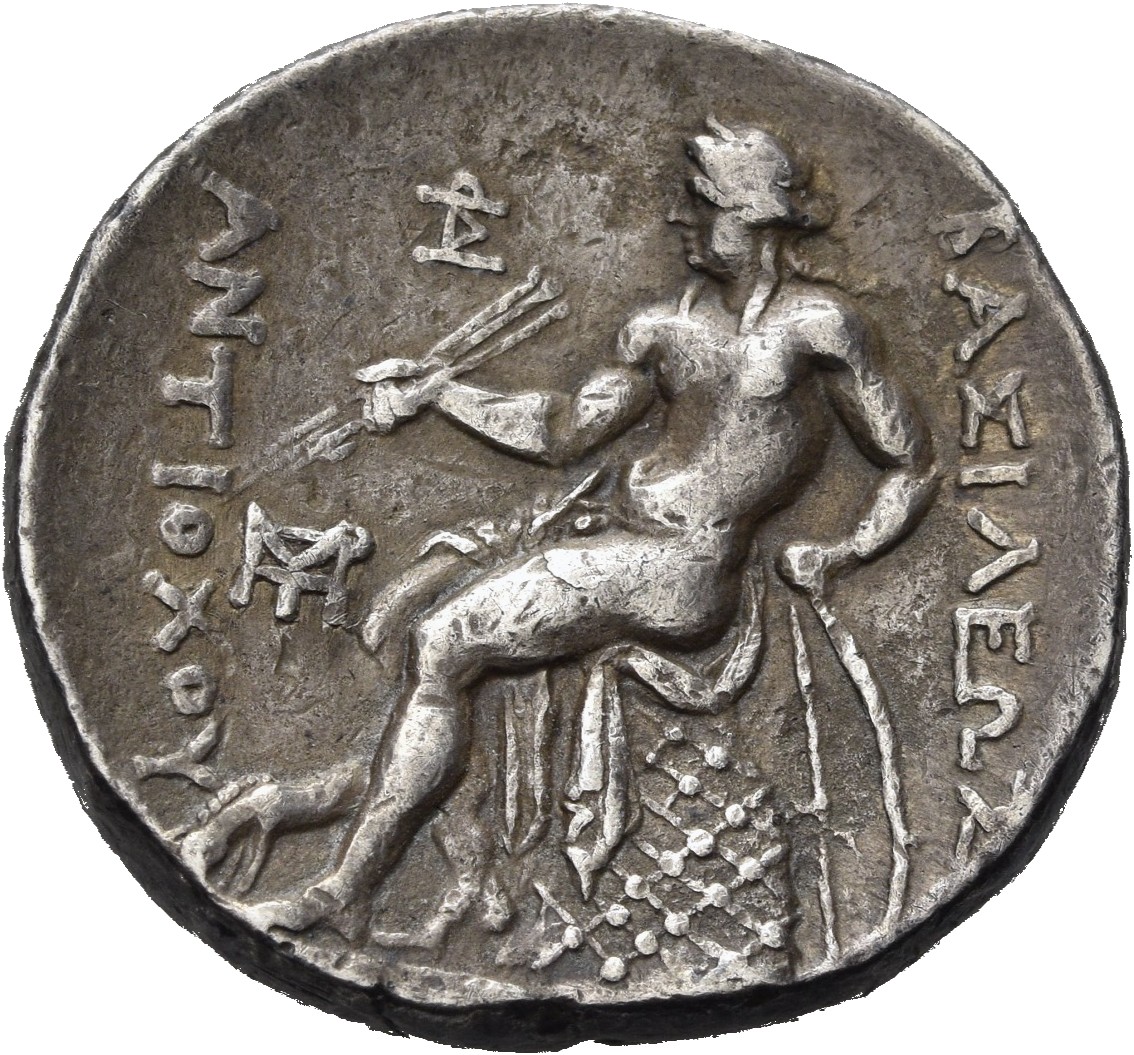 HOUGHTON Seleucid Coins (part 1) 409.2c Antiochus I reverse, Apollo seated left on omphalos, holding three arrows and rest...
