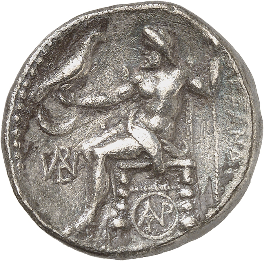 HOUGHTON Seleucid Coins (part 1) 41.3b Seleucus I reverse, Zeus seated on stool-throne left, holding eagle on outstretched...