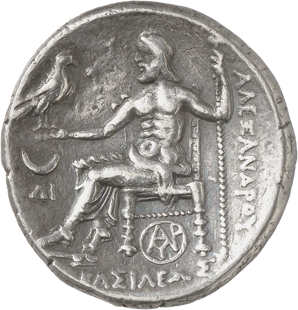 HOUGHTON Seleucid Coins (part 1) 41.3c Seleucus I reverse, Zeus seated on stool-throne left, holding eagle on outstretched...