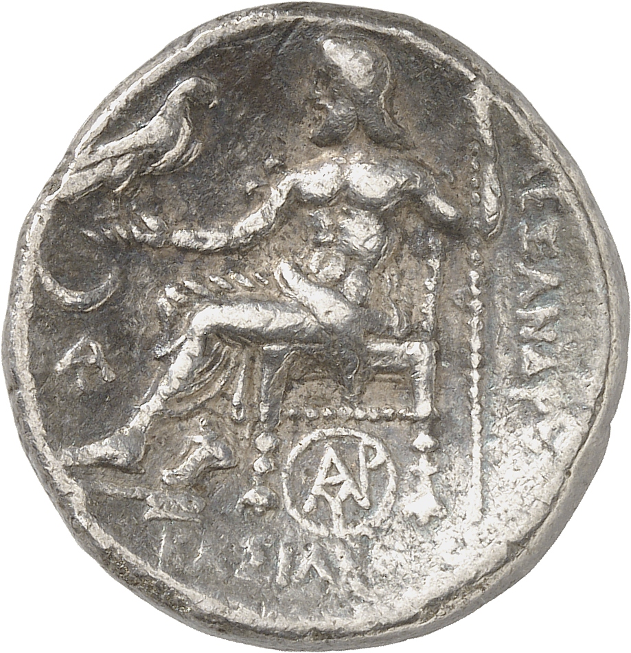 HOUGHTON Seleucid Coins (part 1) 41.3d Seleucus I reverse, Zeus seated on stool-throne left, holding eagle on outstretched...