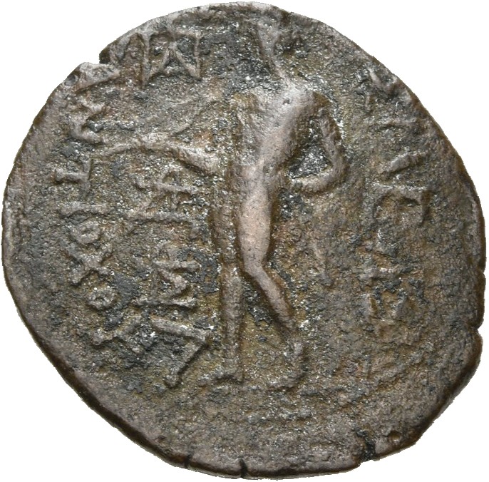 HOUGHTON Seleucid Coins (part 1) 414 Antiochus I reverse, Apollo standing left, holding bow in extended right hand and arr...